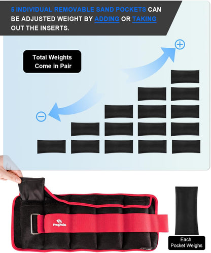 Adjustable Ankle Weights Pair with Removable Weights for Fitness, Running & Strength Training